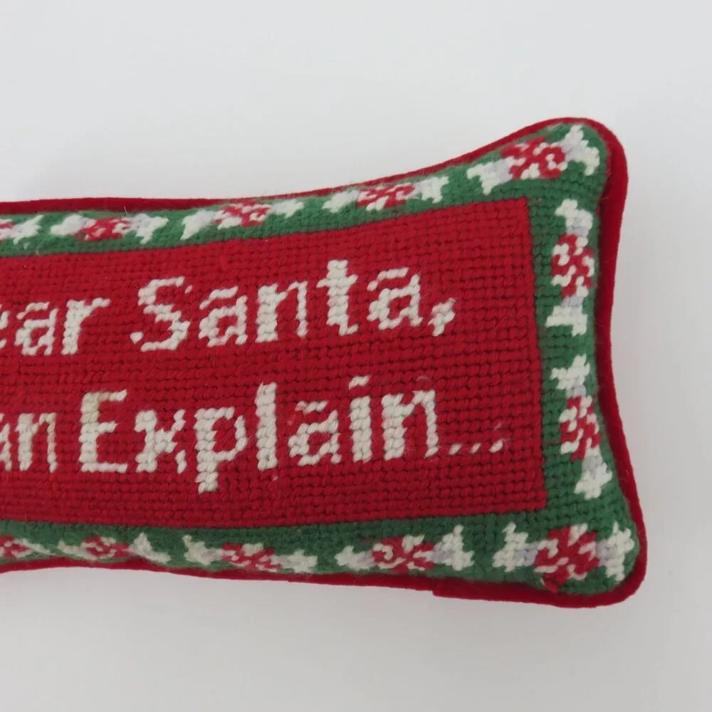 Dear Santa I Can Explain Needlepoint Red Green Peppermint Candy Christmas Pillow